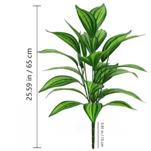 Size diagram for narrow stripe leaf artificial variegated foliage bush collection