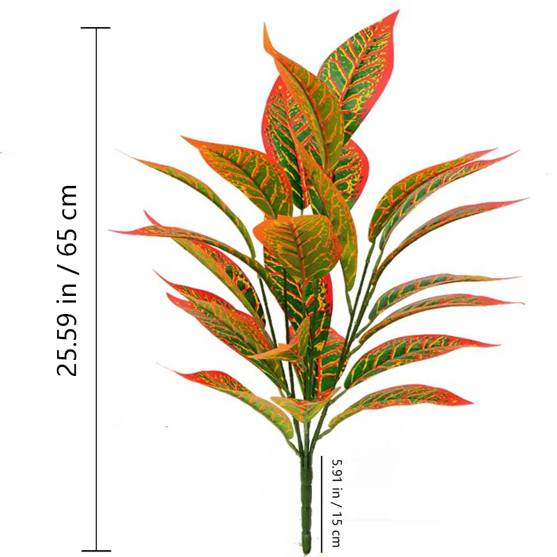 Size diagram for red variegated leaf artificial variegated foliage bush collection