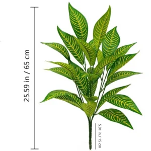 Size diagram for yellow vein leaf artificial variegated foliage bush collection