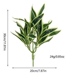 Specification diagram for dark green yellow artificial Variegated Narrow-Leaf Foliage Bush