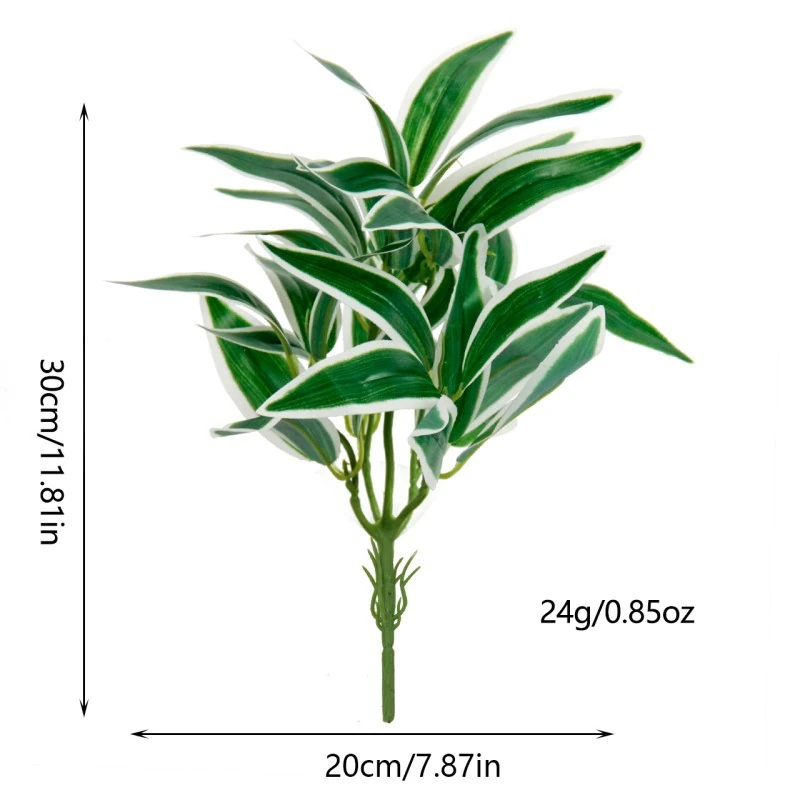 Specification diagram for green white artificial Variegated Narrow-Leaf Foliage Bush