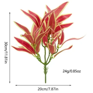 Specification diagram for red yellow artificial Variegated Narrow-Leaf Foliage Bush