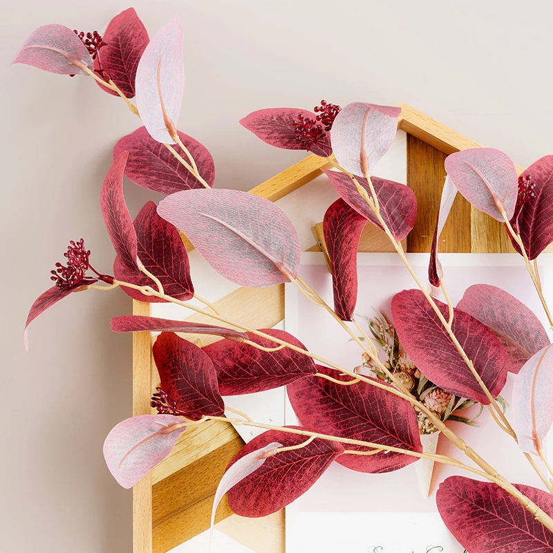 Burgundy artificial velvet eucalyptus spray