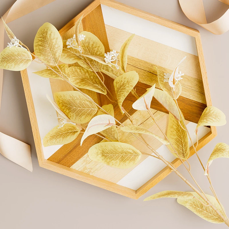 Gold artificial velvet eucalyptus spray