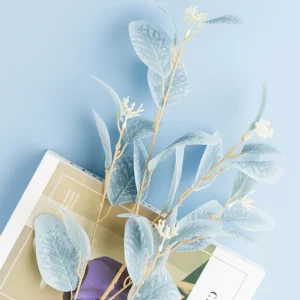 Light Blue artificial velvet eucalyptus spray