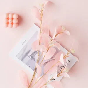Pink artificial velvet eucalyptus spray