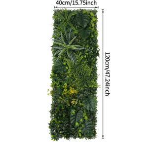 Size diagram for artificial vertical garden panel collection, broad leaf mix