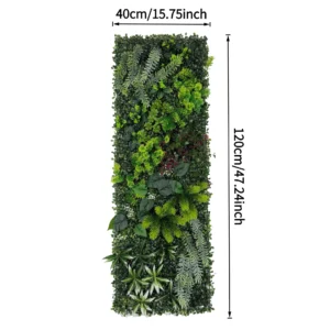 Size diagram for artificial vertical garden panel collection, compact tropical mix