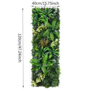 Size diagram for artificial vertical garden panel collection, dark foliage mix