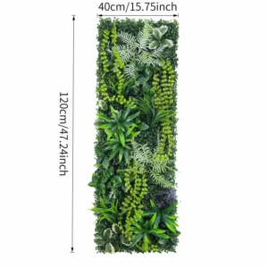 Size diagram for artificial vertical garden panel collection, layered fern mix