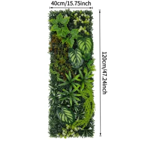 Size diagram for artificial vertical garden panel collection, purple accent mix
