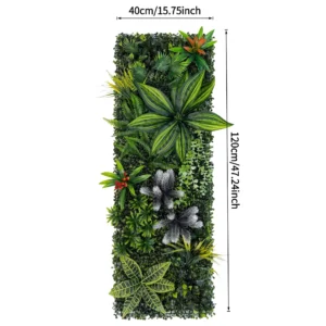 Size diagram for artificial vertical garden panel collection, tropical leaf mix