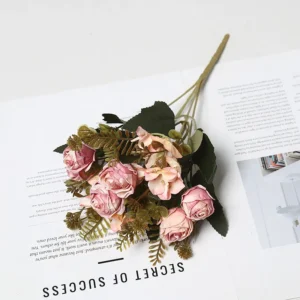Dusty Pink artificial vintage rose mixed flower bouquet