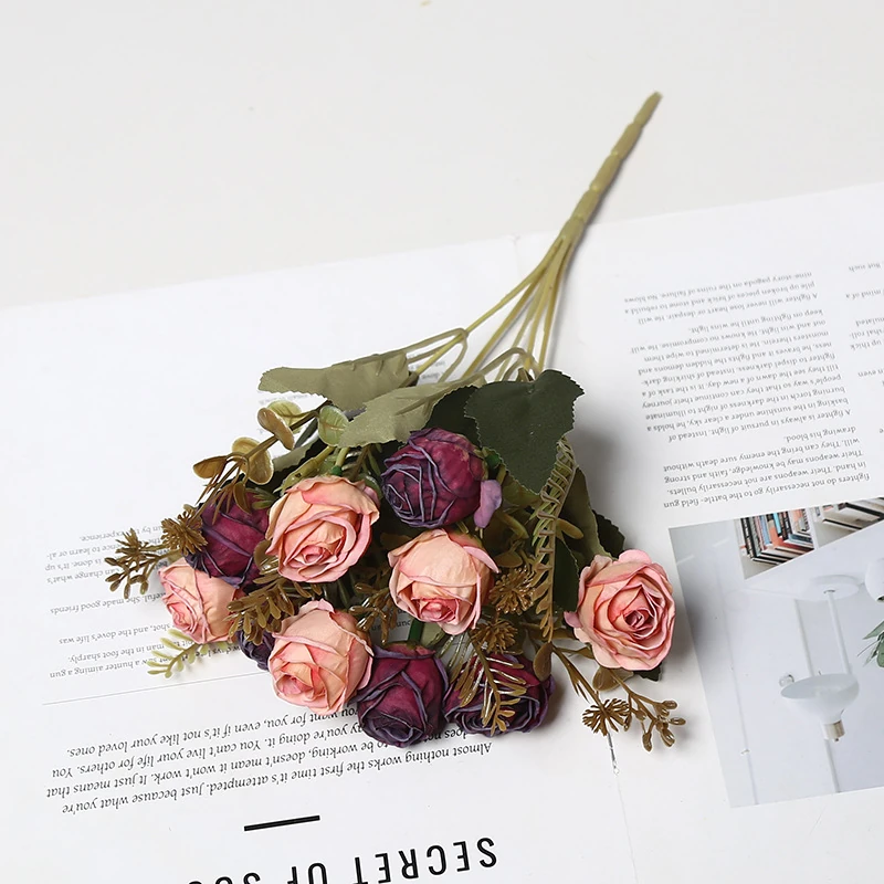 Mauve artificial vintage rose mixed flower bouquet
