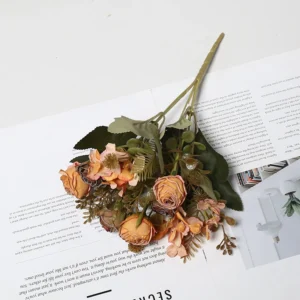 Orange artificial vintage rose mixed flower bouquet