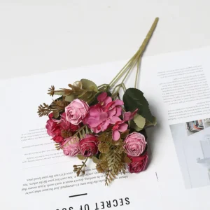 Rose Pink artificial vintage rose mixed flower bouquet