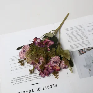 Alternate view of vintage purple artificial vintage rose mixed flower bouquet