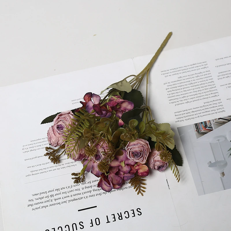 Alternate view of vintage purple artificial vintage rose mixed flower bouquet