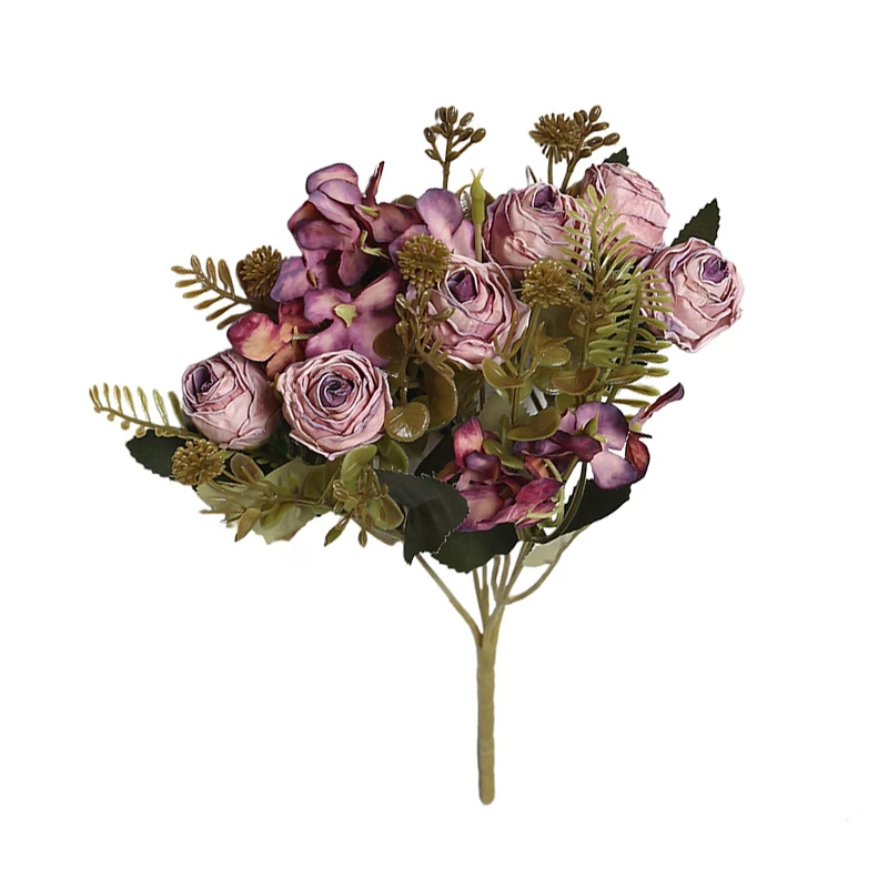Vintage Purple artificial vintage rose mixed flower bouquet