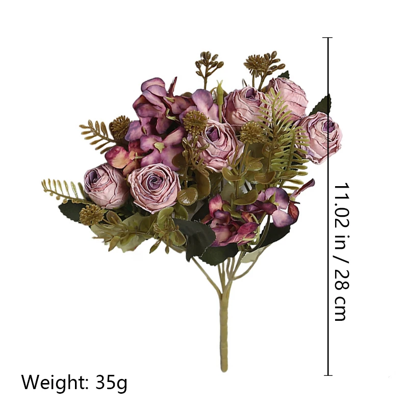 Alternate view of vintage purple size 28cm artificial vintage rose mixed flower bouquet