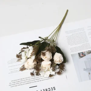 White artificial vintage rose mixed flower bouquet