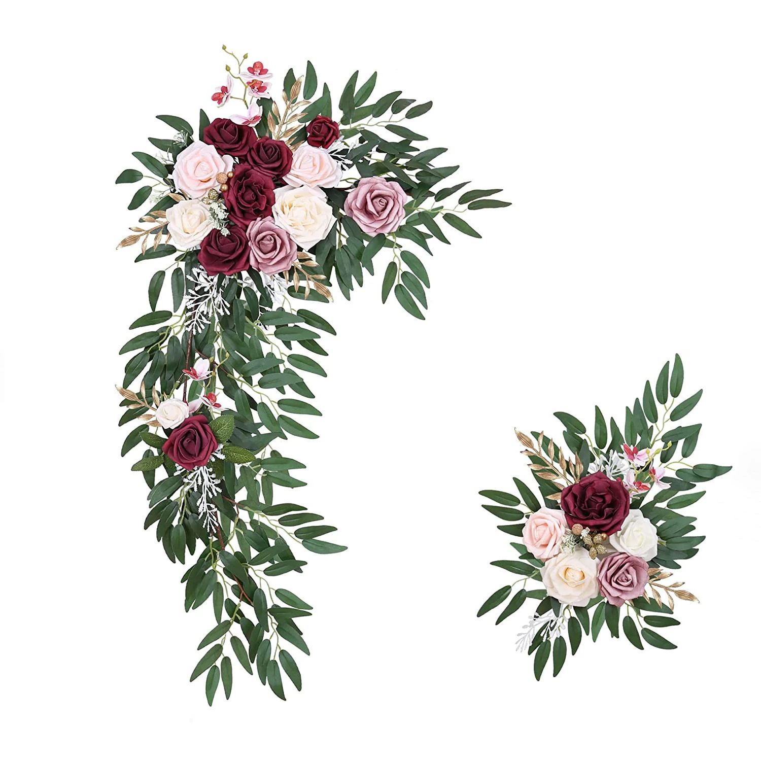 burgundy blush artificial wedding arch floral swag set