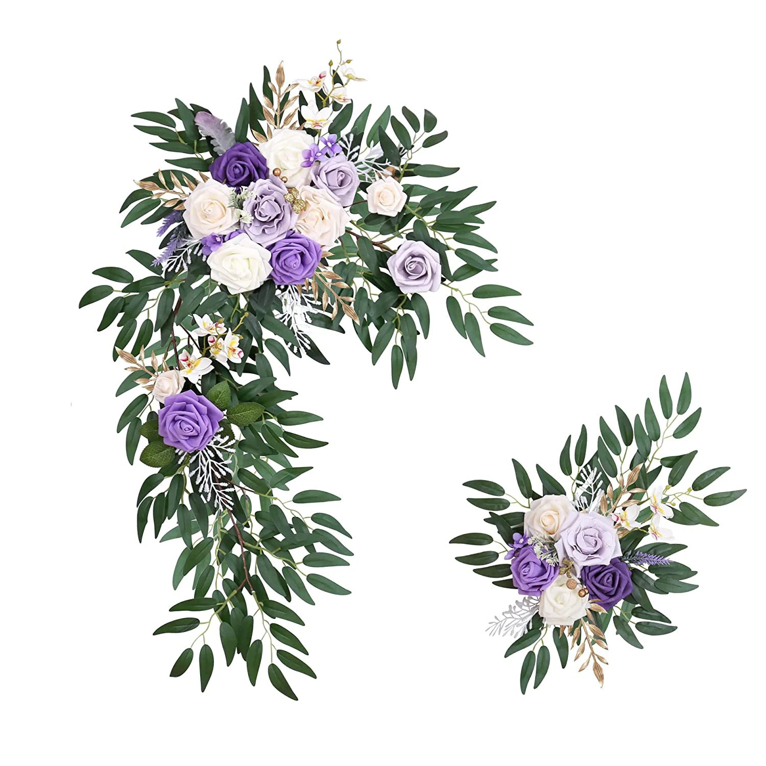 purple artificial wedding arch floral swag set