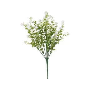 Artificial white mini flower bush with layered blooms and green foliage, 36 cm