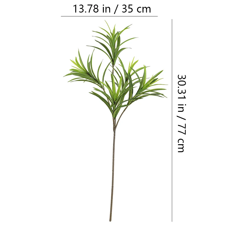 Size diagram for artificial willow leaf branch, 77 cm