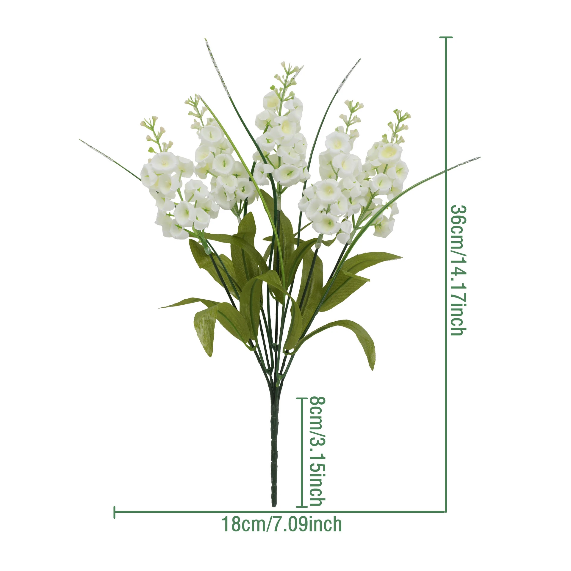 Specification diagram for white artificial Wisteria Flower Bush