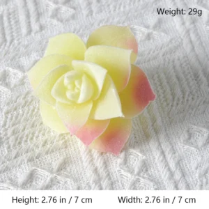 Size diagram for assorted cream and pink artificial succulent picks, rose rosette