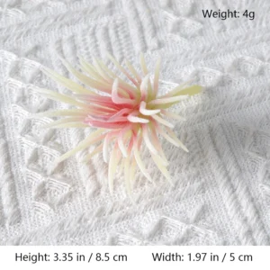 Size diagram for assorted cream and pink artificial succulent picks, spiky rosette