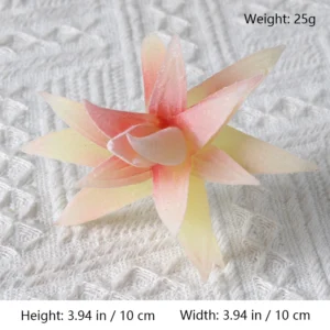 Size diagram for assorted cream and pink artificial succulent picks, star rosette