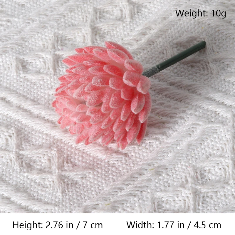 Size diagram for assorted pink artificial succulent picks, compact rosette