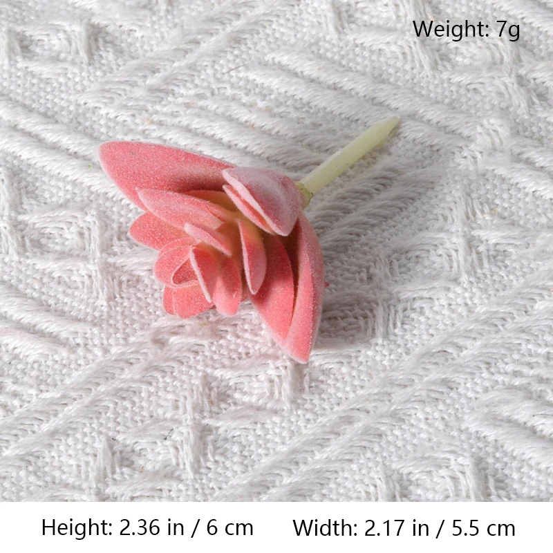 Size diagram for assorted pink artificial succulent picks, layered rosette