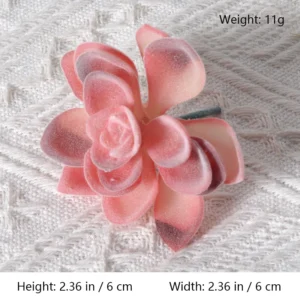 Size diagram for assorted pink artificial succulent picks, rounded leaf