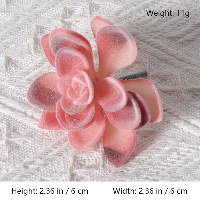 Size diagram for assorted pink artificial succulent picks, rounded leaf