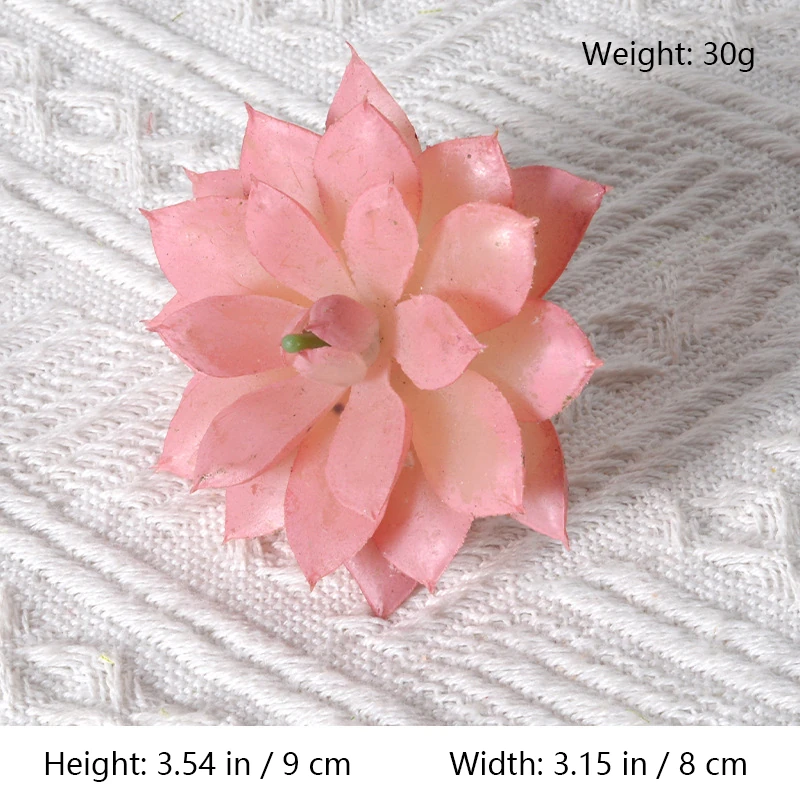 Size diagram for assorted pink artificial succulent picks, star rosette