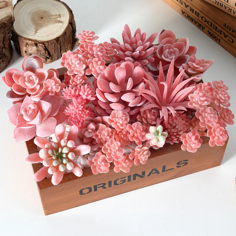 Available styles of assorted pink artificial succulent picks