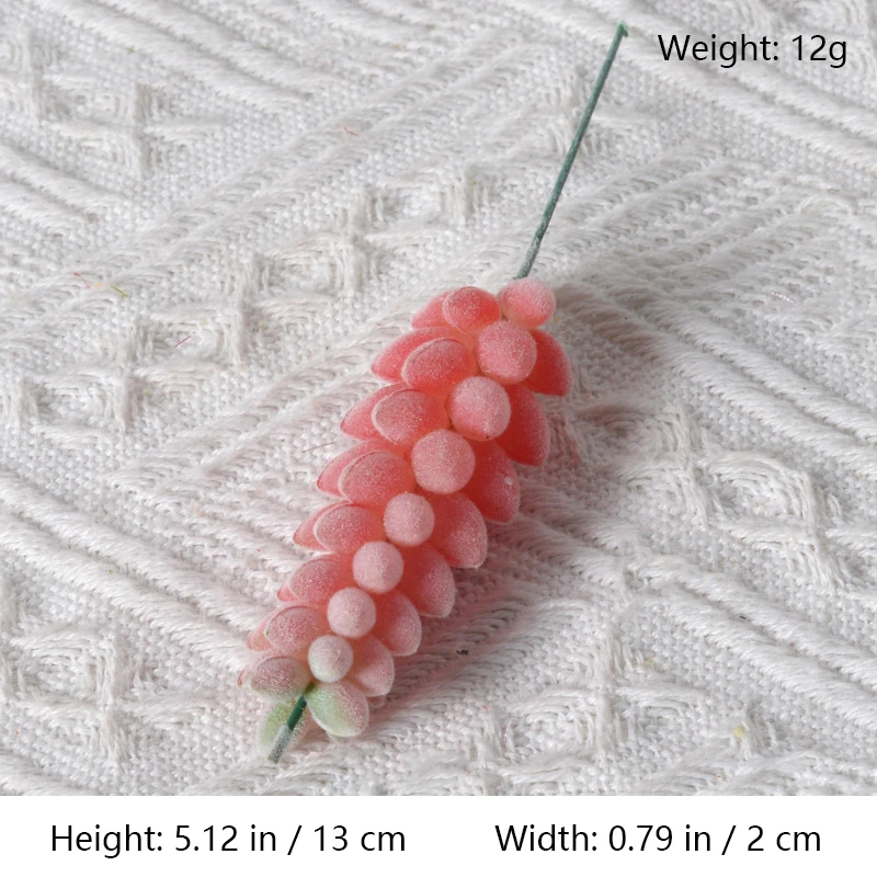 Size diagram for assorted pink artificial succulent picks, trailing bead