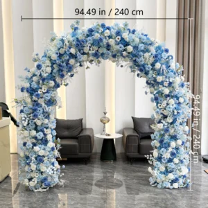 Size diagram for blue white round flower arch collection, 240 cm