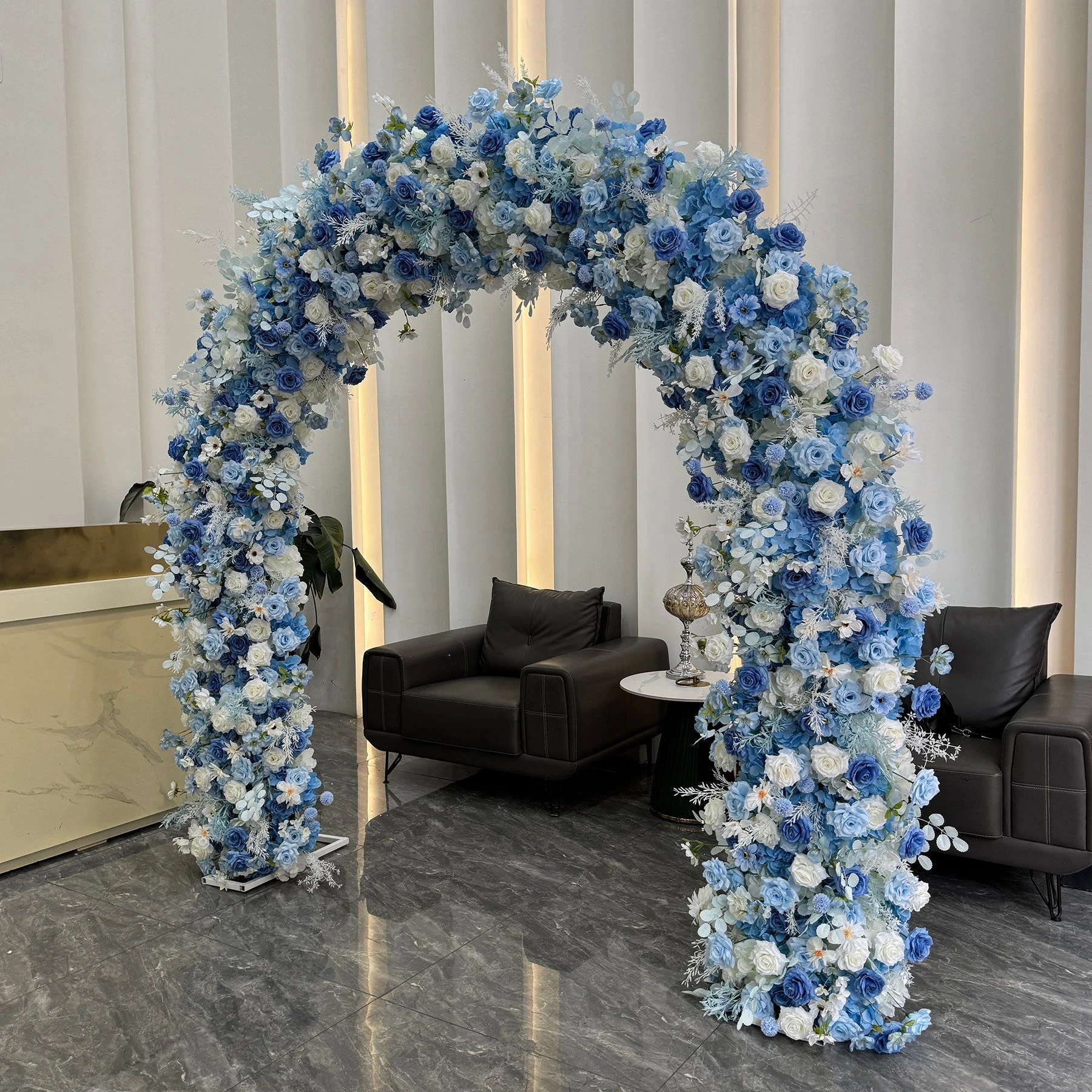 Blue White Round Flower Arch Collection displayed for decorative use