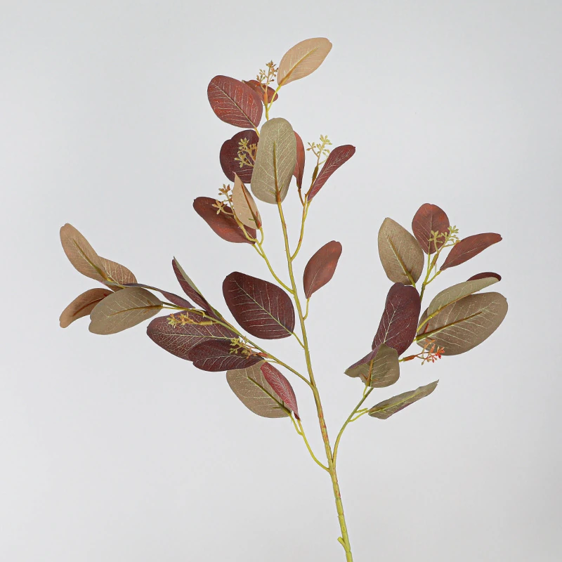 Autumn Brown colored artificial eucalyptus leaf stem