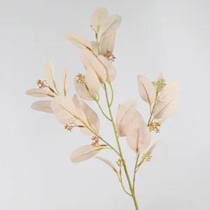 Blush colored artificial eucalyptus leaf stem