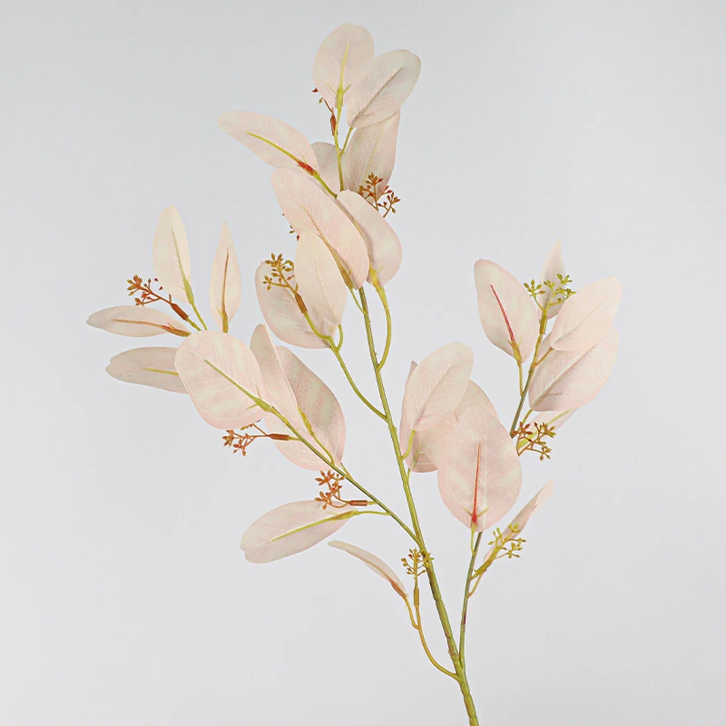 Blush colored artificial eucalyptus leaf stem