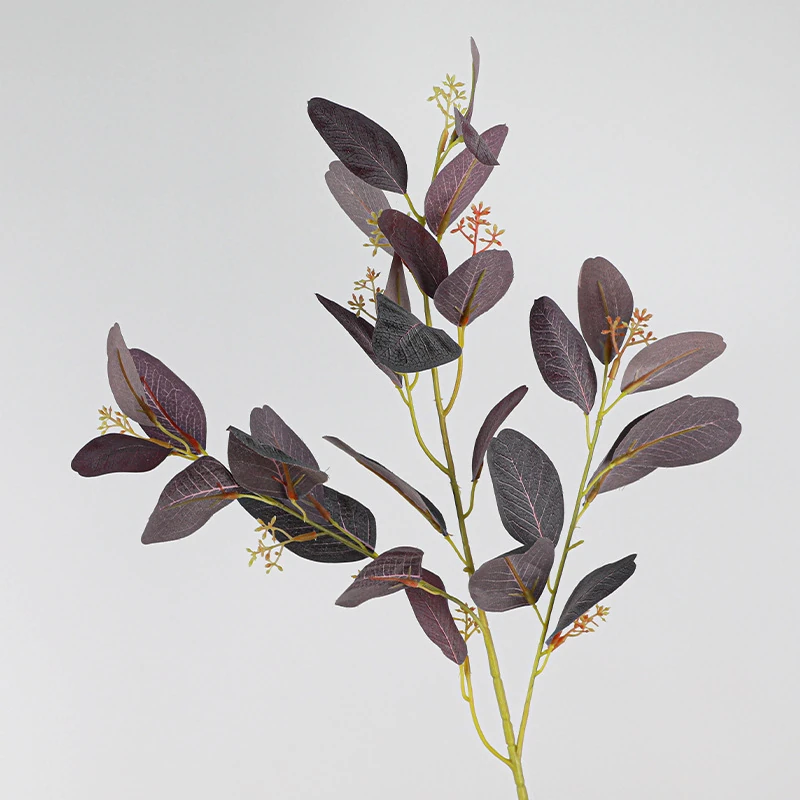 Dark Purple colored artificial eucalyptus leaf stem