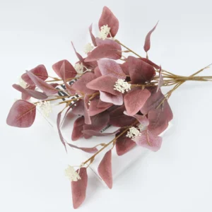 Close-up of burgundy colored artificial eucalyptus spray
