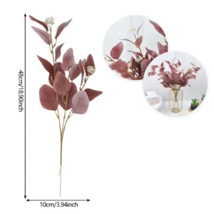 Size diagram for burgundy colored artificial eucalyptus spray