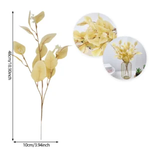 Size diagram for yellow colored artificial eucalyptus spray