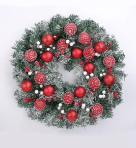 Alternate view of decorated artificial Christmas pine wreath